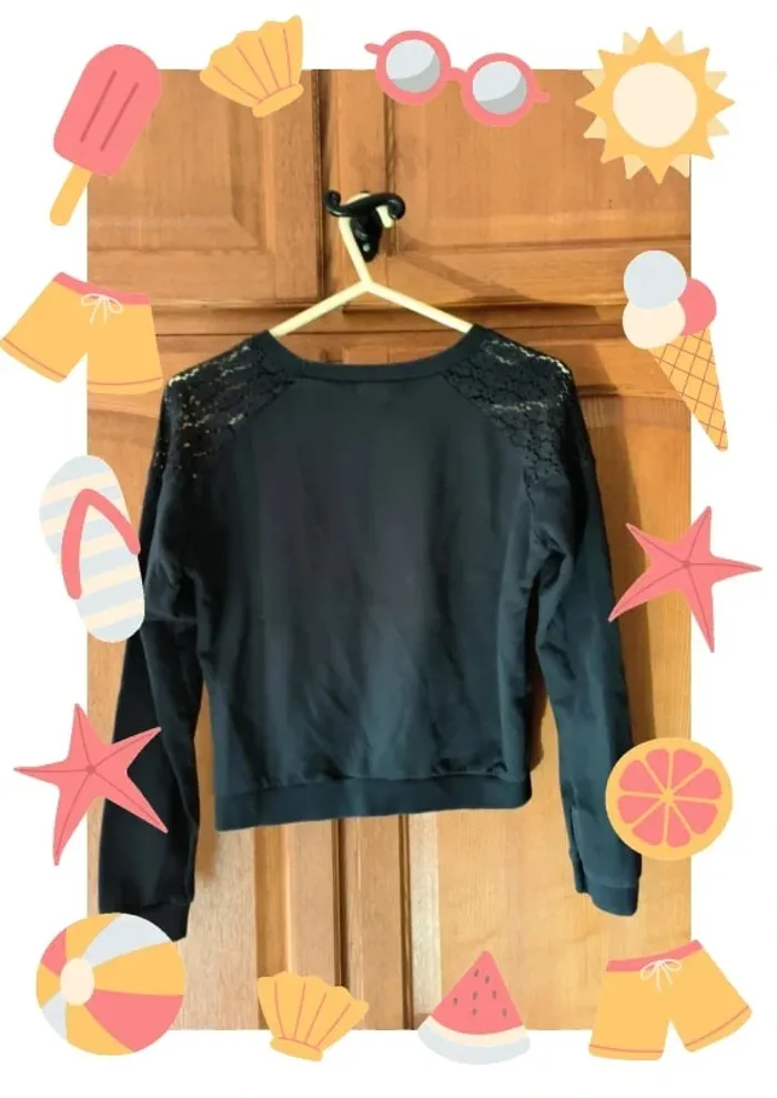 Pull sweat Crop top noir à dentelle 38 - photo numéro 5