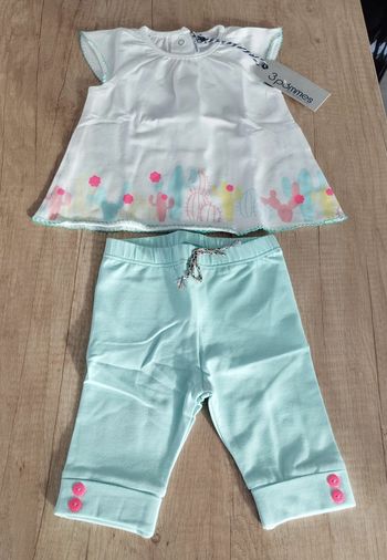 Ensemble fille été legging turquoise clair et t-shirt manches courtes taille 6 mois 3 Pommes
