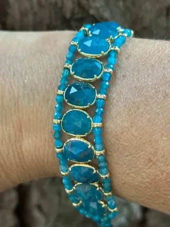 Bracelet manchette habaha Paris apatites bjzures peules et pierres finitions acier inoxydable or