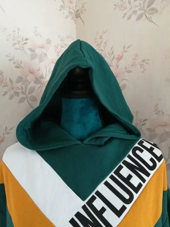 Sweat à capuche vert et tricolore / jennyfer / (S) - photo numéro 4