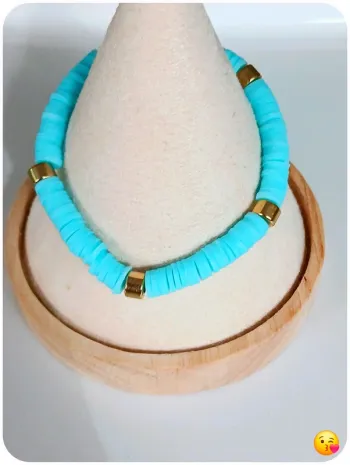Bracelet perles heishi bleu et doré | inspiration Zara Lou.Yetu