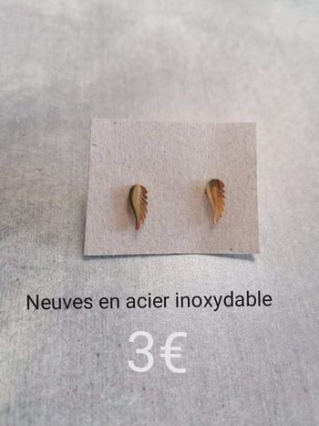 Boucles d'oreilles ailes acier inoxydable doré