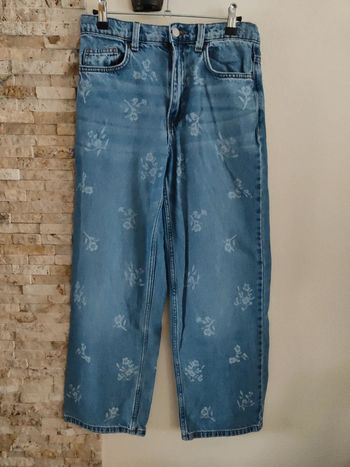 Pantalon jean large fleurs