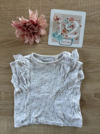 T shirt blanc à pois Boîte à malice 12 mois BE