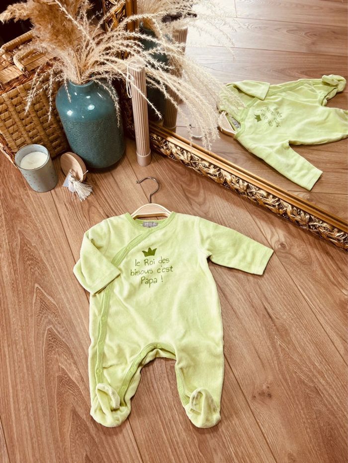 Taille 1 mois pyjama velours garçon grain de blé vert anis * papa * 💙