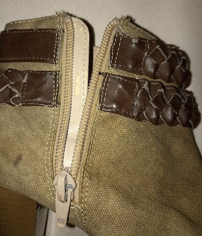 Bottines Tissu Beige & Tressage Cuir Marron - Talon Stable - T.36 - photo numéro 7