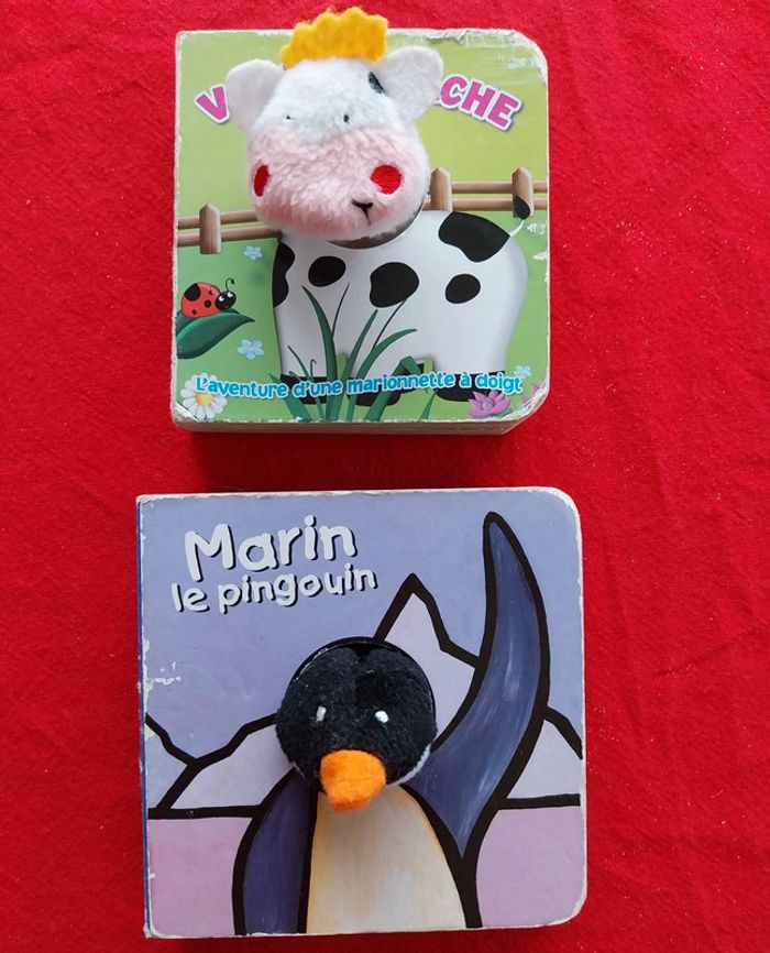 Lot de livres marionnette vache et pinguouin