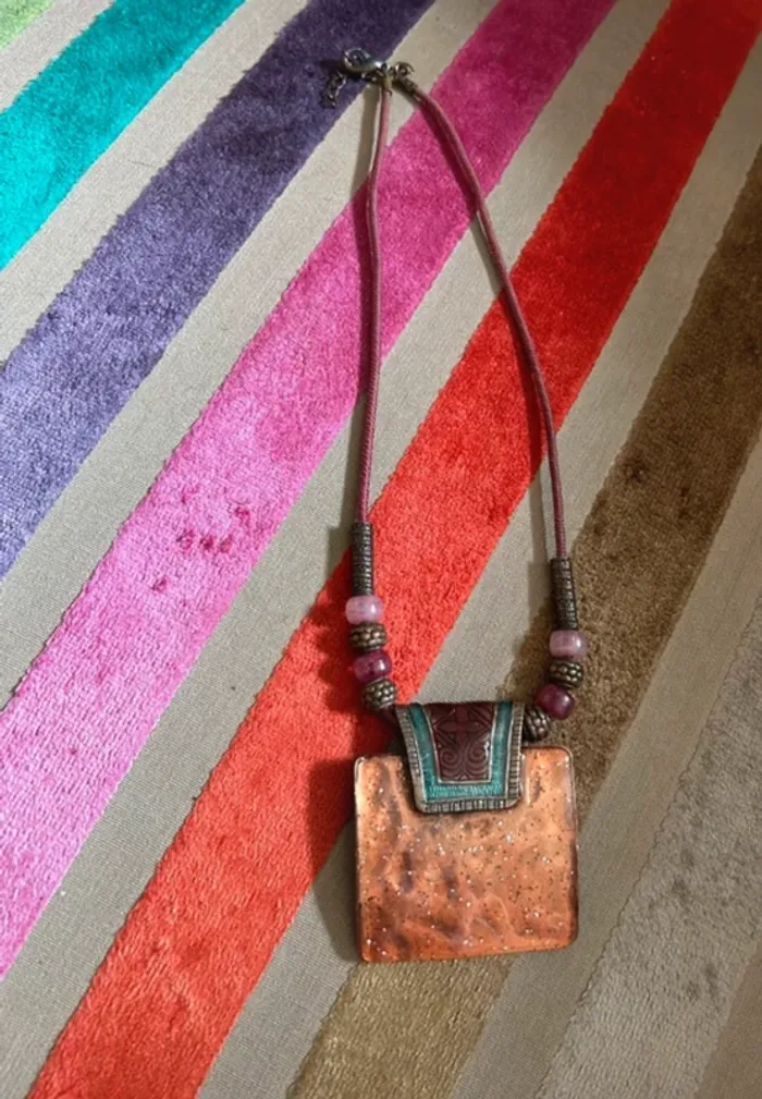 Collier métal et perles, femme, bijoux, fantaisie