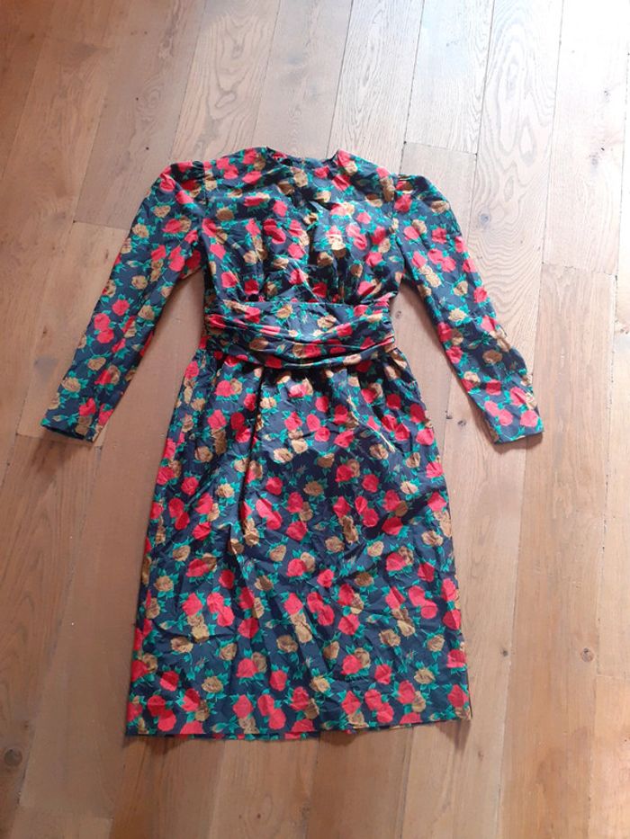 Vintage robe noir fleuri roses rouges - photo numéro 2