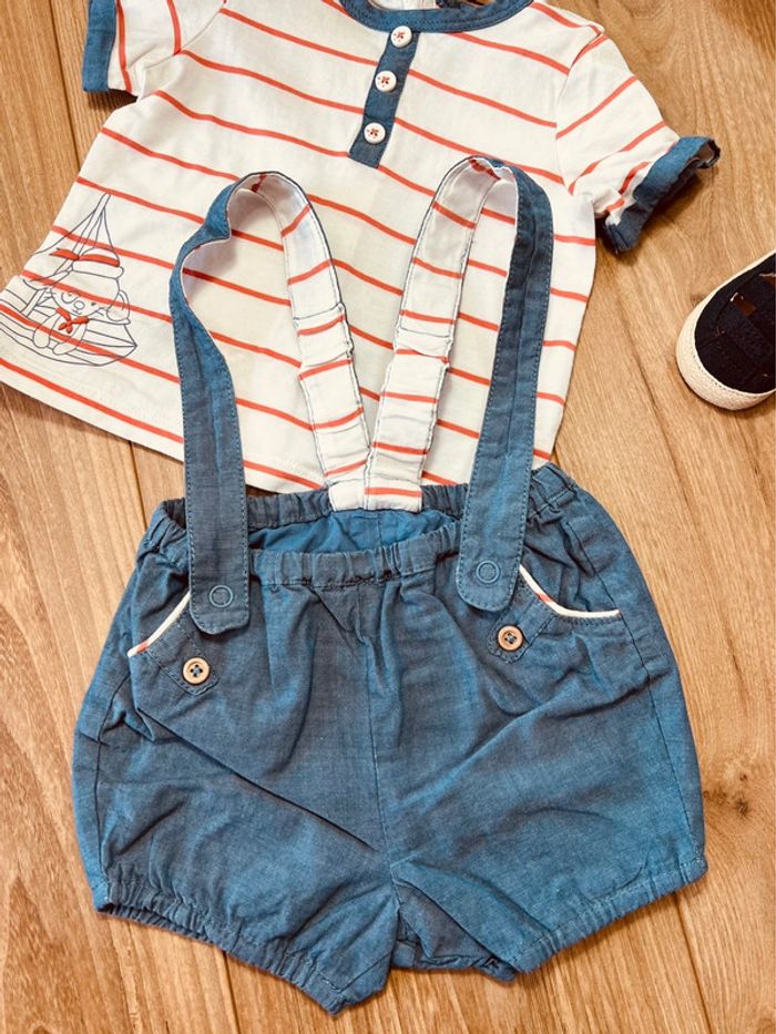 Taille 6 mois ensemble 2 pièces d’été garçon Sergent major blanc corail et bleu * lapin * 💙 - photo numéro 2