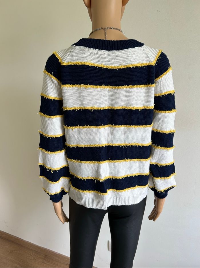 Pull blanc crème et bleu marine Teddy Smith taille S TBE - photo numéro 5