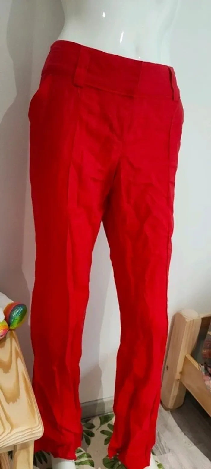 Pantalon en lin, rouge vif, neuf - photo numéro 2