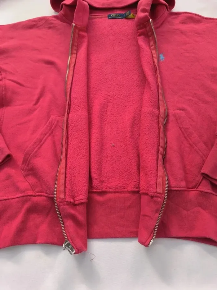 Sweat capuche homme zippé rose logo bleu clair Ralph Lauren taille L excellent état - photo numéro 7