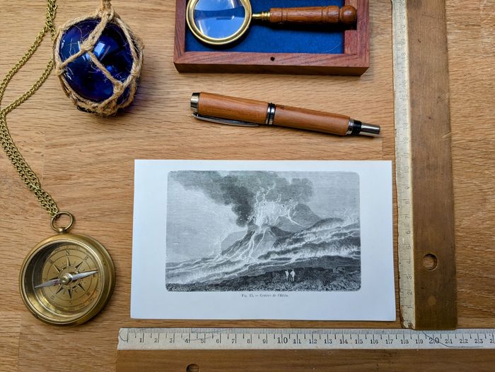 Imprimée en 1868, le volcan Hekla, Islande, Vintage Authentique (cadre non inclus)