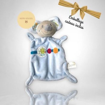 Doudou peluche rectangle souris bleu Nicotoy DP101