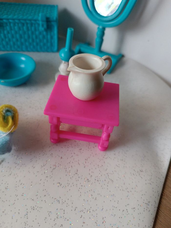 Meuble mobilier vintage glady famille delavannat poupée doll miroir table coffre lampe huile bleu - photo numéro 6
