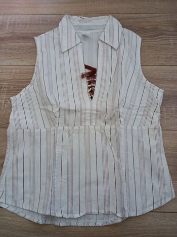 Chemisier sans manches blanc rayé taille 40