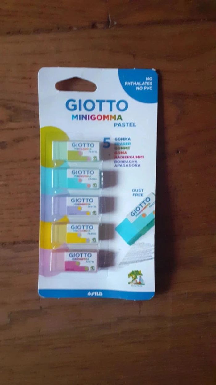 Neuf 1 lot de 5 mini gommes colorées Giotto