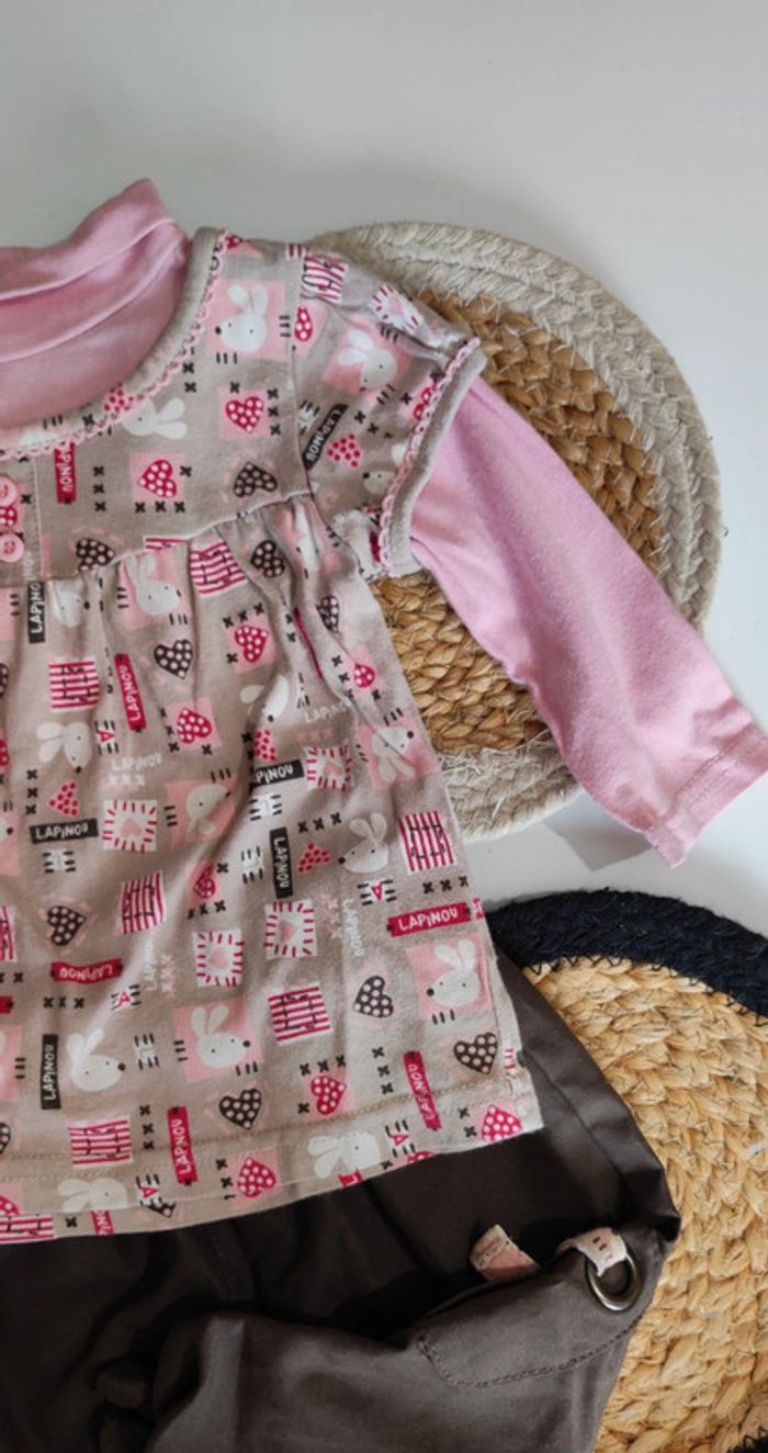 Ensemble bébé fille tee shirt manches longues col roulé sous pull avec pantalon jogging - photo numéro 3