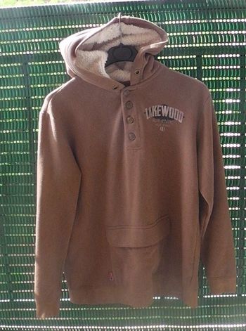 Sweat à capuche marron & polaire blanc avec poche kangourou