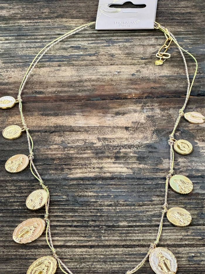 Collier Habaha paris réglable double cordon médailles acier inoxydable or vierges - photo numéro 8