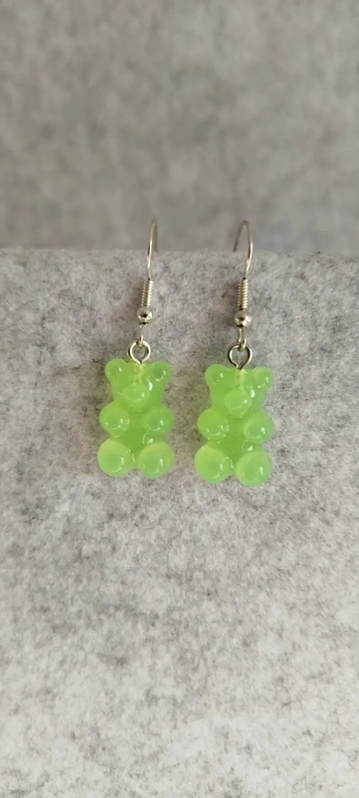 🍄 Boucles d’oreilles ▪ ourson bonbon vert translucide