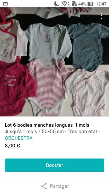 Lot 6 bodies longues manches Orchestra 1 mois
