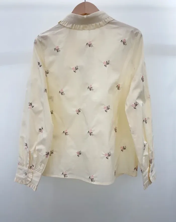 Chemise beige motifs fleurs brodées coton - photo numéro 2