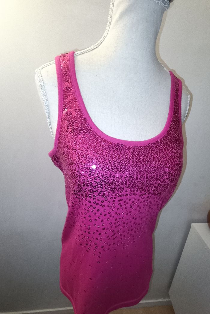 Débardeur femme taille L rose sequins - photo numéro 2