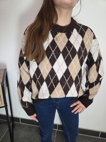 Pull losange marron beige TU