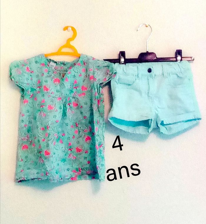 4 ans Ensemble 2 pièces h&m (autres) short et tunique turquoise fleuri print été /Excellent état - photo numéro 8