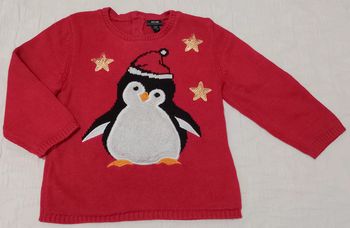 Kiabi pull coton rouge pingouin étoile 24 mois