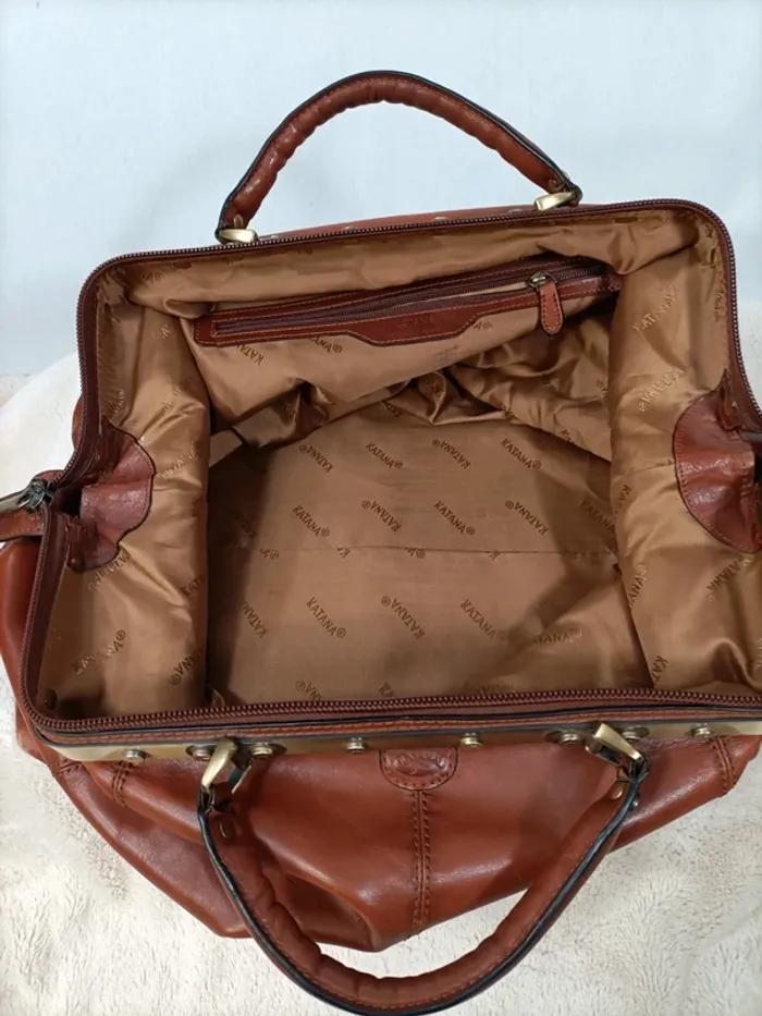 Sac à main Katana - valise docteur, sac voyage weekend, cuir camel 28x25x27 cm - fermeture zip - photo numéro 6