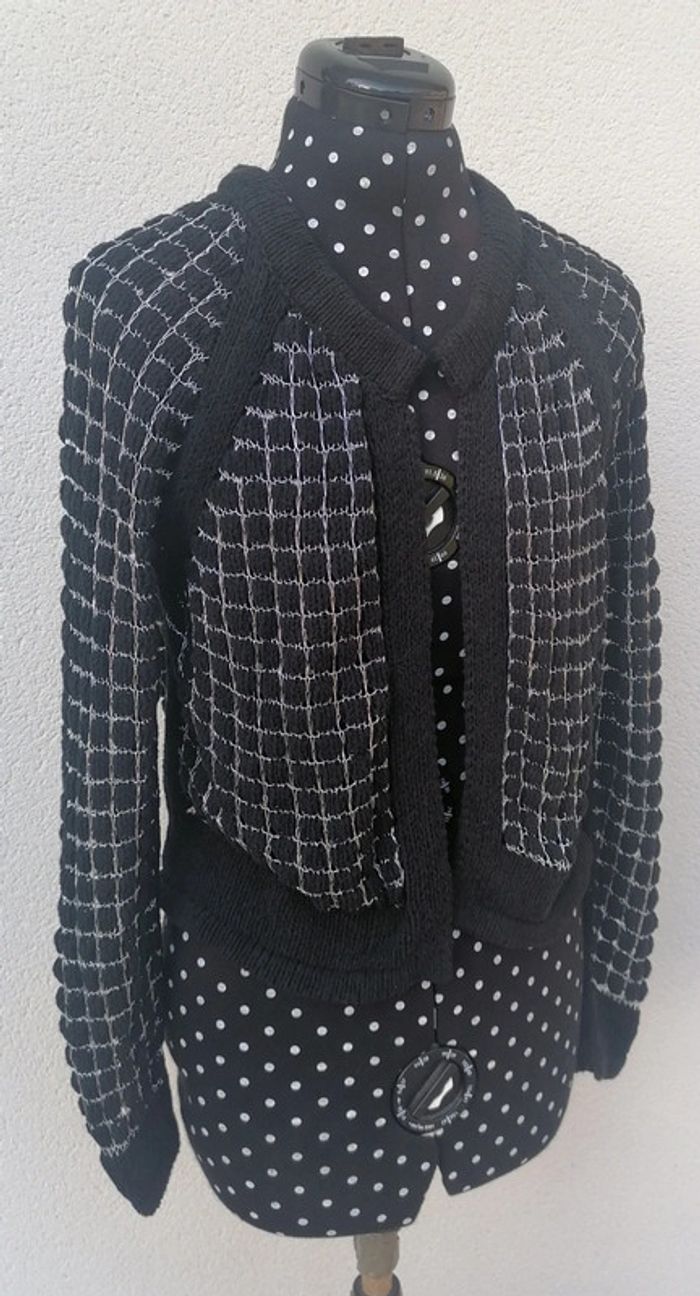 Veste / cardigan noir argenté ajouré Taille M Cop Copine - photo numéro 3