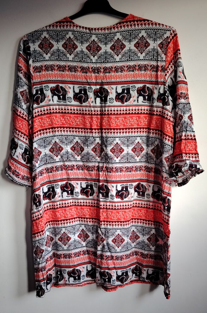 Tunique femme Best Life imprimé ethnique éléphants rouge noir blanc taille L/XL - photo numéro 3