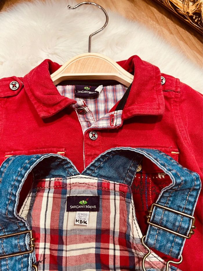 Taille 12 mois ensemble 2 pièces garçon Sergent-major bordeaux et jean * salopette * 💙 - photo numéro 4