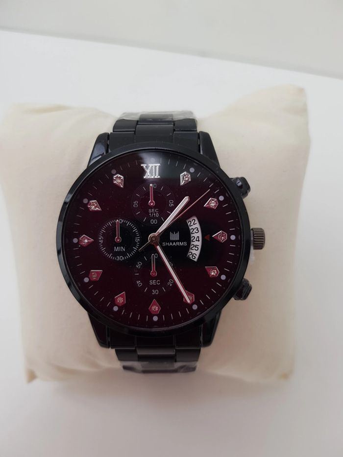 Montre Acier Noir Argenté Diamant Zirconiums Homme - photo numéro 6