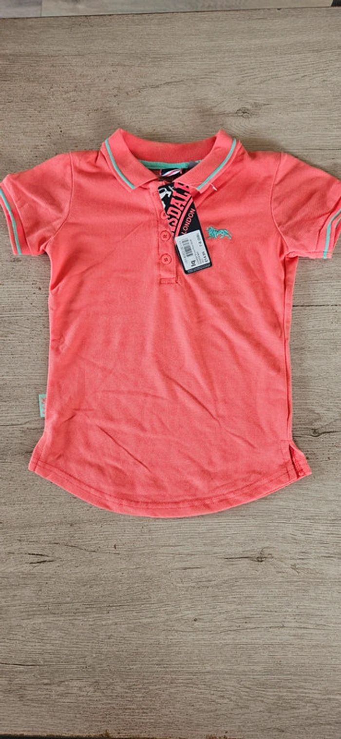 Polo à manches courtes, corail, Lonsdale, 7/8 ans, neuf avec étiquette - photo numéro 3