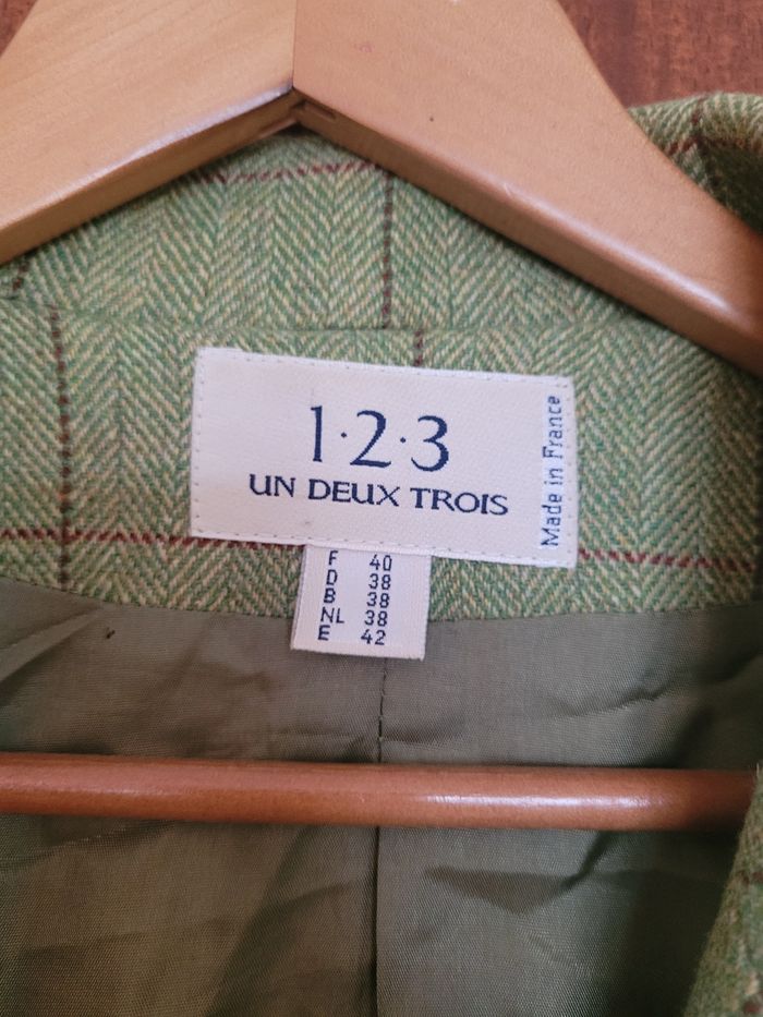 Très beau blazer 1•2•3 vert en laine vierge - photo numéro 2