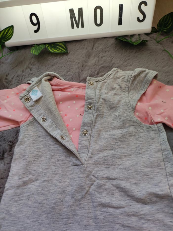 Belle ensemble 3 pièces chat rose et gris fille 9 mois - photo numéro 13