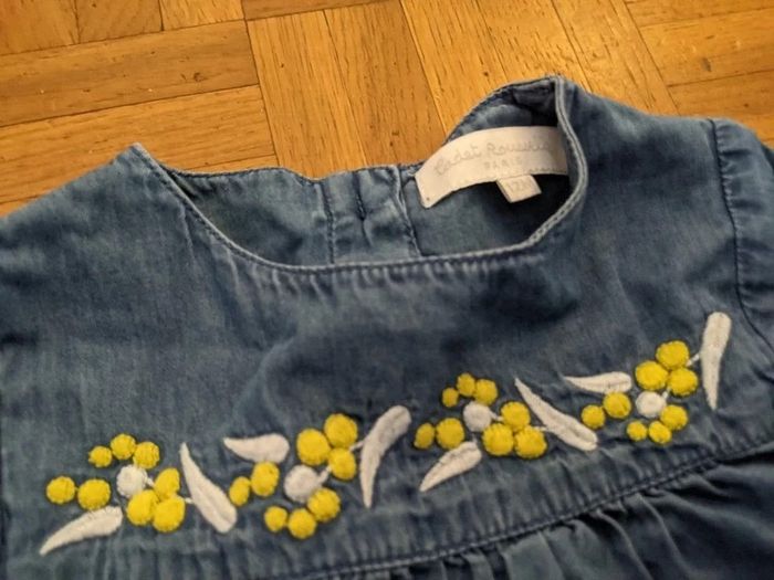 Robe souple couleur jean brodée Cadet Rousselle 12 mois manches longues - photo numéro 3