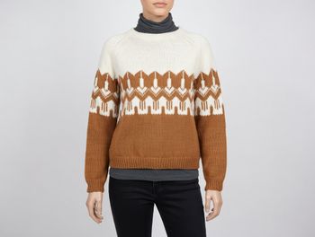 pull jacquard beige et blanc tricoté main Taille 38 Phildar Neuf