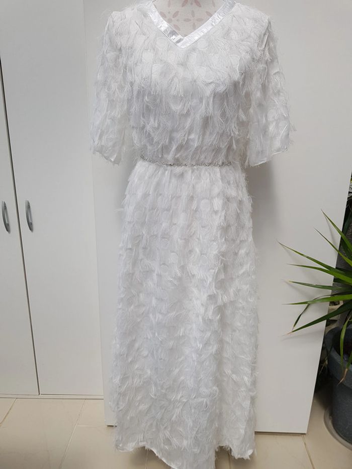 Robe De Mariée Boho Boheme Blanche Plumes - photo numéro 8