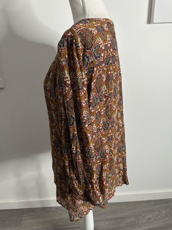 Blouse en soie Paisley marron et dorée Maison 123 T44 XXL - photo numéro 3