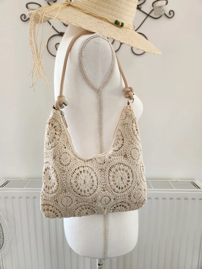 Sac à main beige/crème crochet - photo numéro 2
