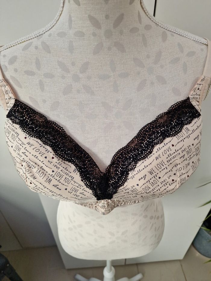 Soutien Gorge Beige Dentelle Noire Imprimé Cœur Love - photo numéro 2