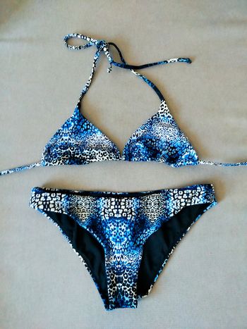 Bikini bleu animalier – Haut 85B / Bas 38 – Neuf avec étiquette