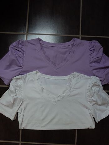 Lot 2 t shirt neufs blanc mauve dentelle manches boule