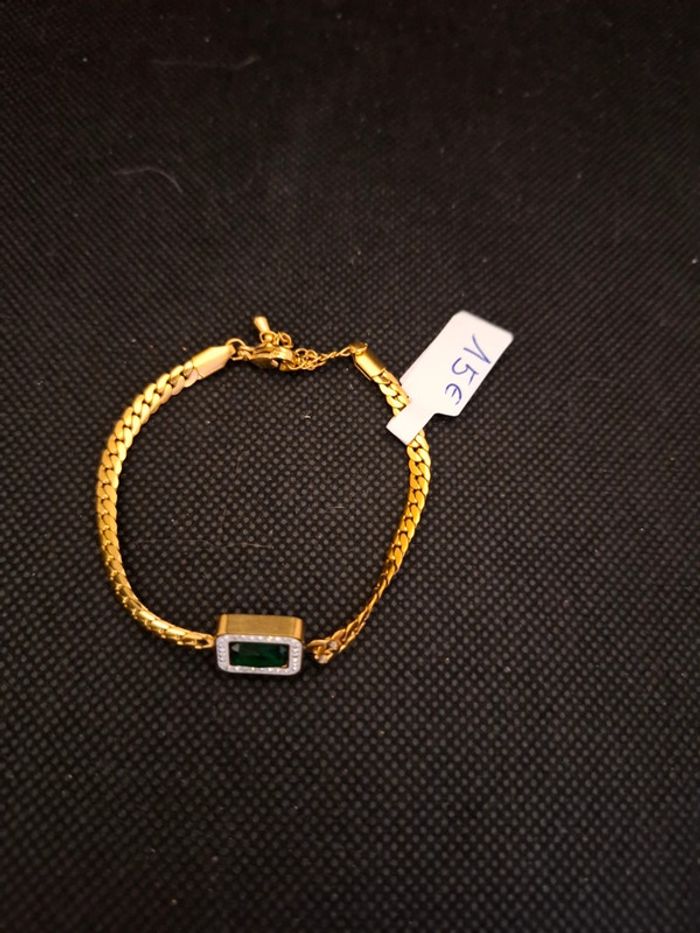 Bracelet acier inoxydable neuf avec etiquette pierre verte et oxyde de zirconium blanc. - photo numéro 4