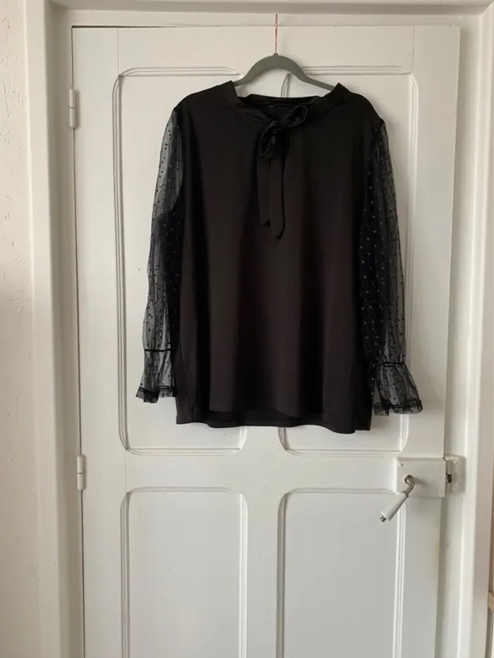 Blouse à manches longues transparente à pois noir femme - Taille 3XL Shein Curve